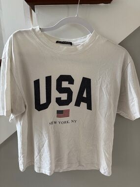 Brandy Melville White Logo Tag Tee